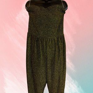 Derek Heart Black and Gold Romper Jumpsuit SZ 1X Off the Shoulder NWT